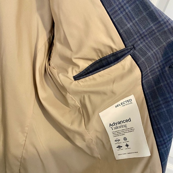 Selected Blue Plaid Blazer For Men/Women, Size 40R Slim Fit - Picture 10 of 16